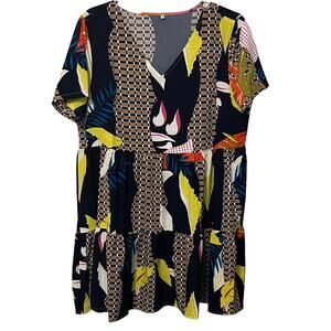 NO MFG. TAG SHORT SLEEVE MIDI FIT & FLARE DRESS, WOMENS, XL, MULTICOLOR ABSTRACT